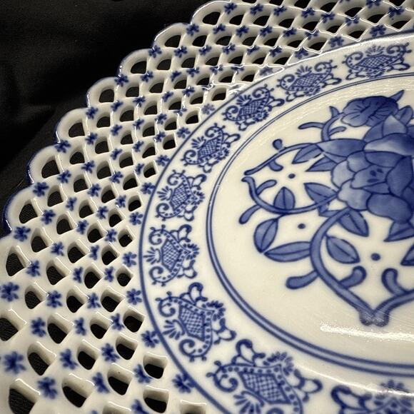 Blue And White Lace Bowl 10 Inches Diameter Centerpiece Statement piece - Picture 10 of 16